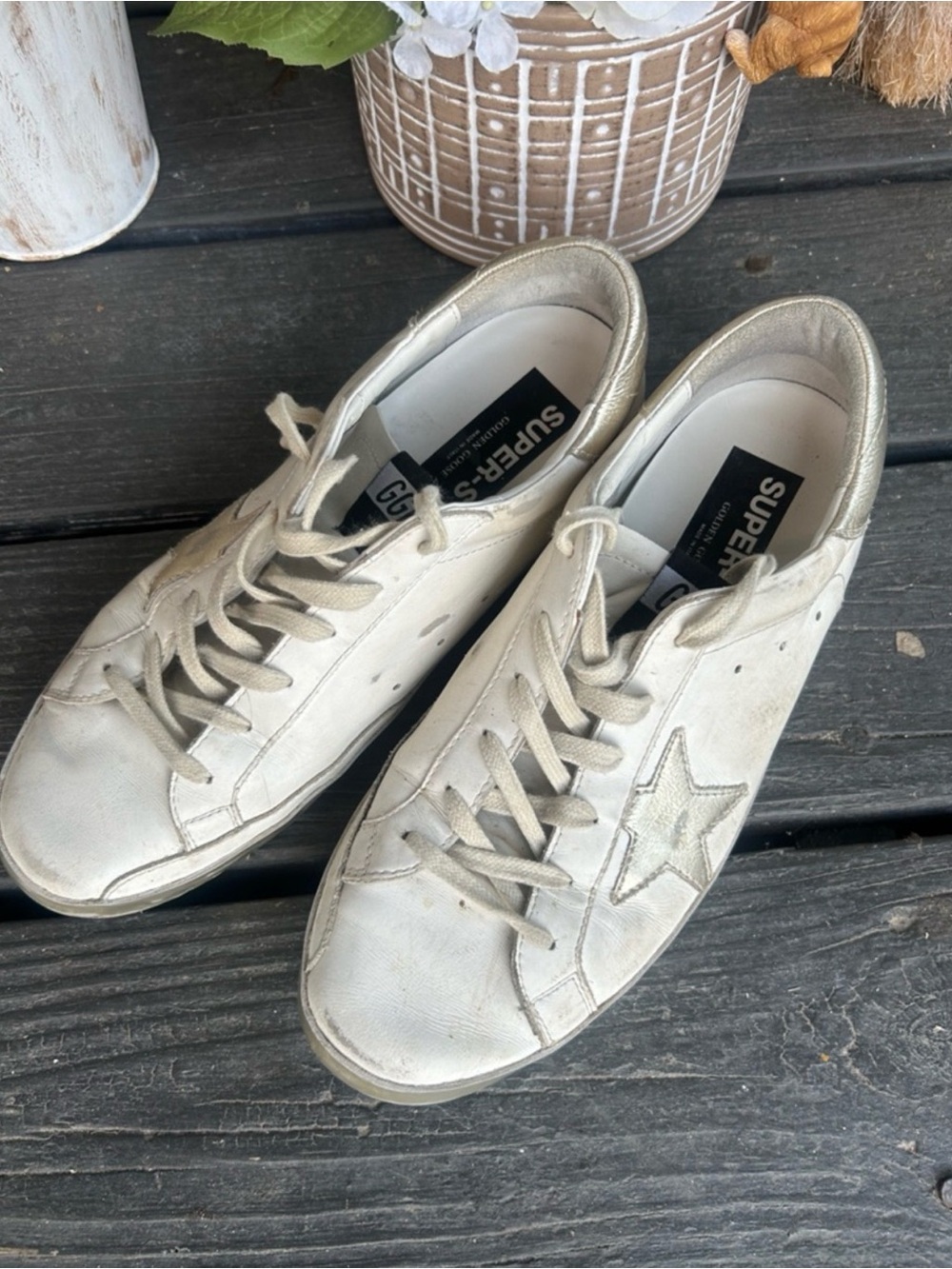 Golden Goose-Inspired White Leather Sneakers with Star Detail